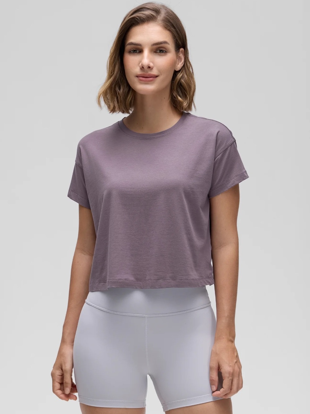 Pima Cotton Crew Neck Cropped Short Sleeve